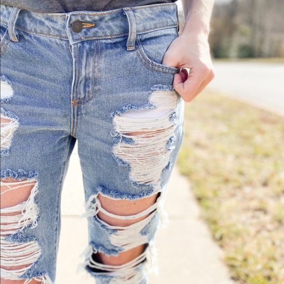 🔥 Cello Destroyed 100% Cotton Jeans HOT 🔥Boyfriend Girlfriend Straight leg - Picture 2 of 11